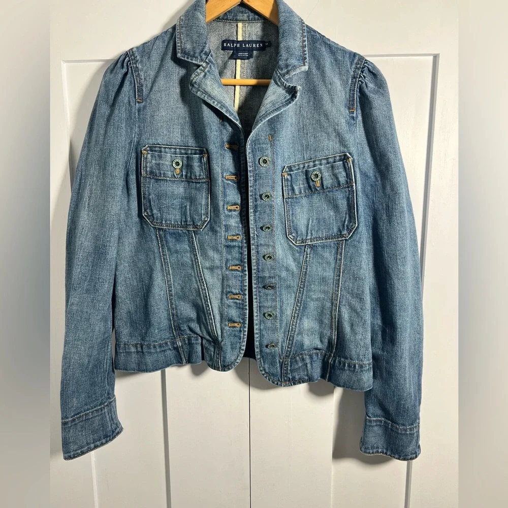Vintage Ralph Lauren Denim Jacket | Tailored Puff Shoulder | Button Front | - Picture 6 of 7